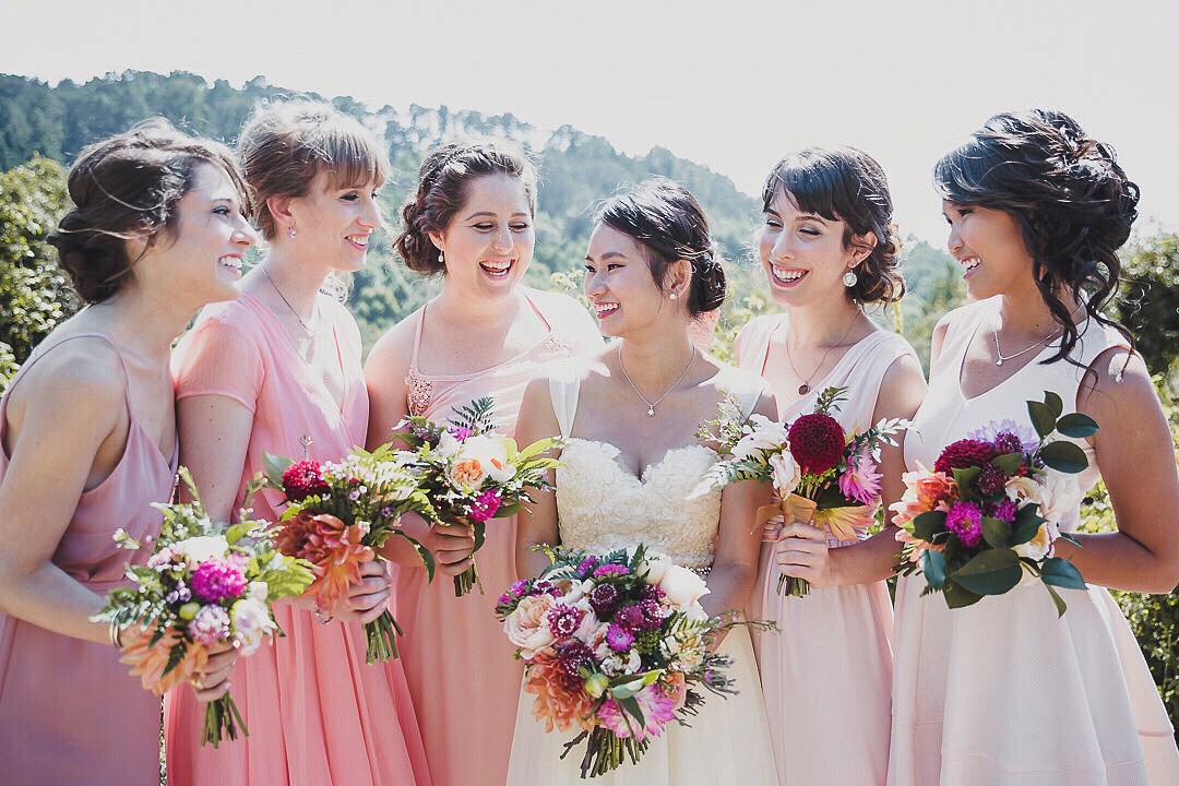 Bride and Bridesmaids in Dresses on Wedding Day. Photo by Instagram user @benshoots