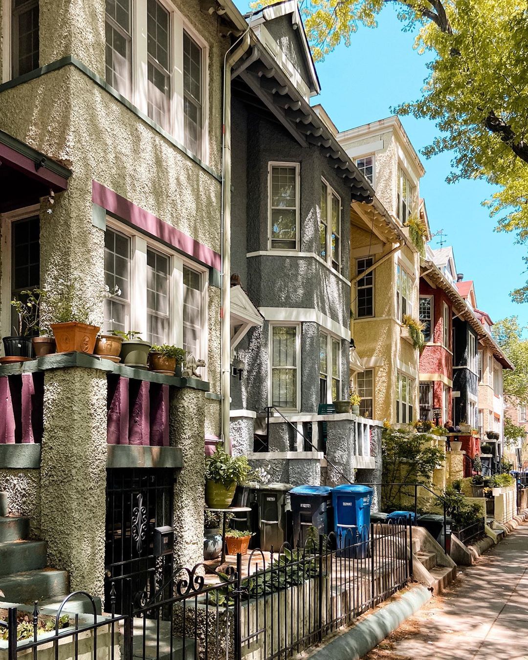 Two Story Walk Up Row Houses in Washington, DC neighborhood Adams Morgan. Photo by Instagram user @coryandthecity