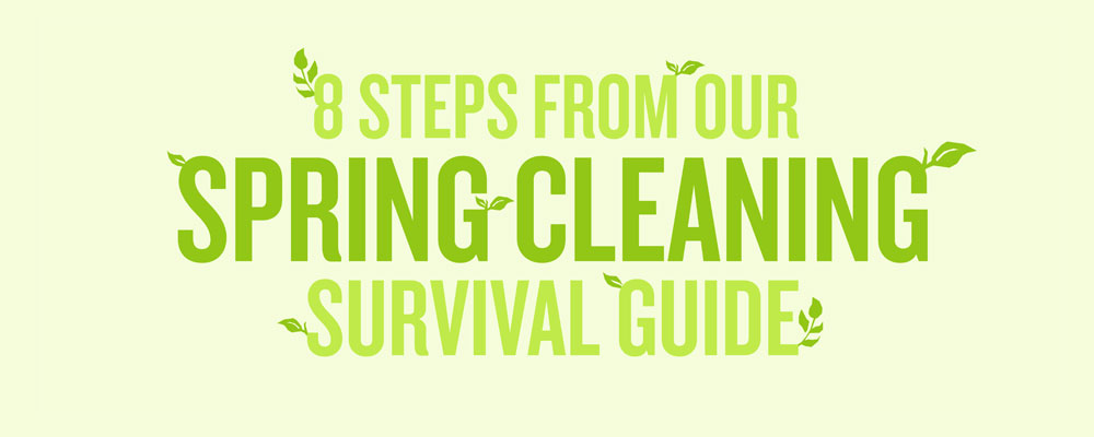Graphic titled "8 Steps from Our Spring Cleaning Survival Guide"