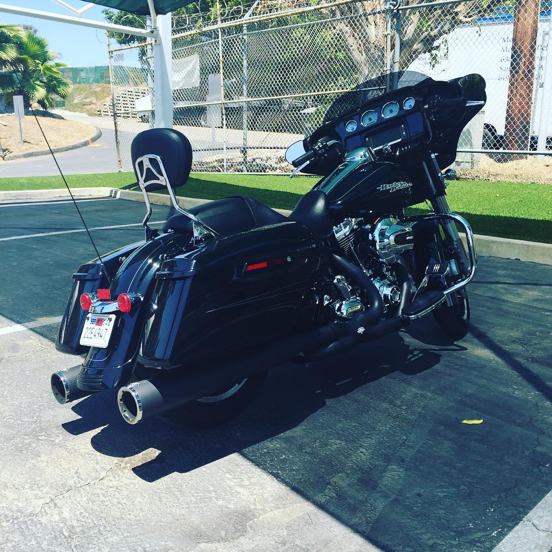 touring motorcycle being stored in an outdoor storage parking space photo by Instagram user @4aautostorage