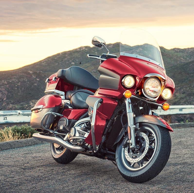 red touring motorcycle from kawasaki at sunset photo by Instagram user @kawasakiusa