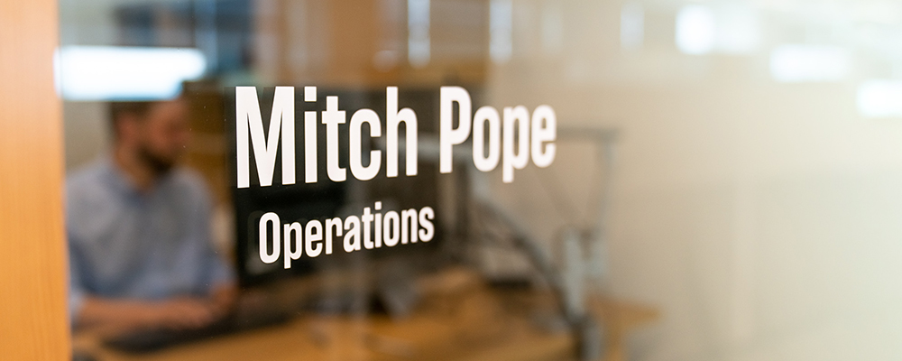 Mitch Pope, Operations office door at Extra Space Storage national headquarters in Salt Lake City, UT