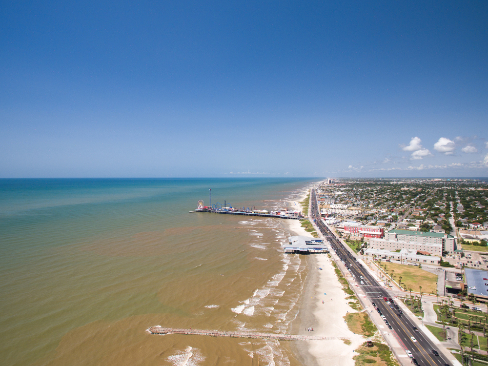 Skyline view of beach in Galveston, Texas