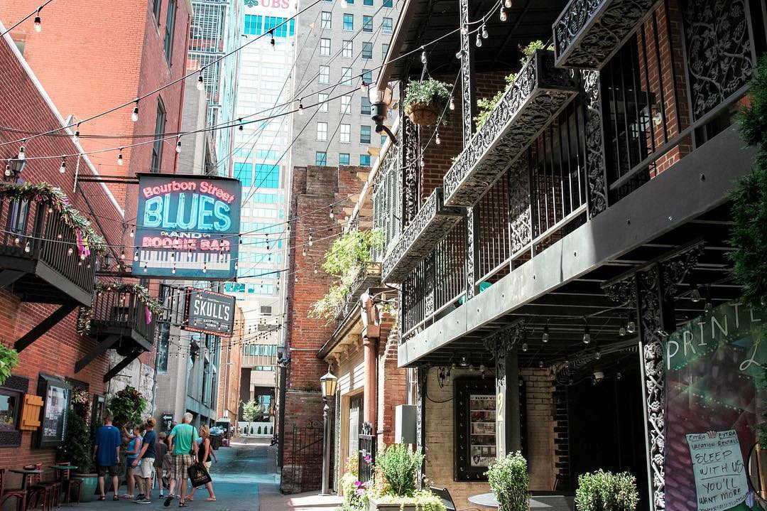 Street view of Historic Printer's Alley, Nashville, TN. Photo via Instagram user @lifestylecommunities.