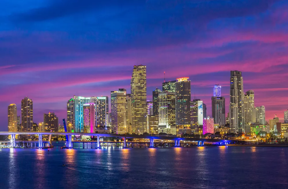 Skyline of downtown Miami as the sun sets