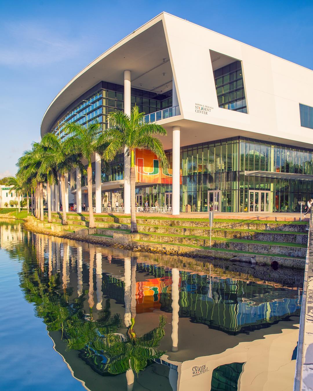 Student Center Complex near water at UMiami in Miami, FL. Photo by Instagram user @univmiami