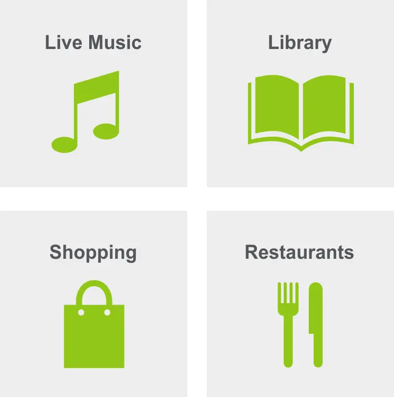 Activities in Forest Hills include live music, library, shopping, and restaurants.