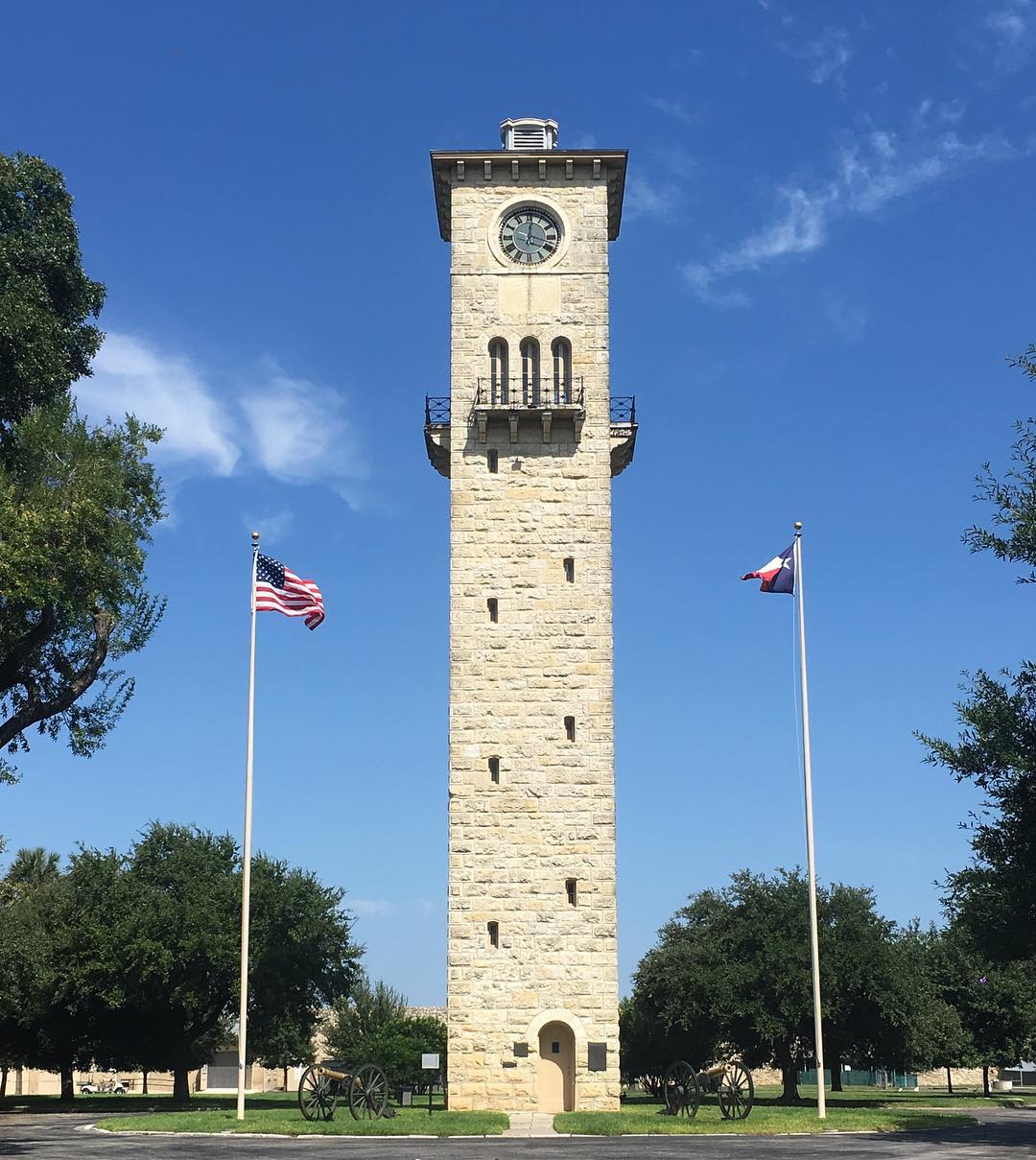 Large tower on a sunny day at Fort Sam Houston Army Base. Photo by Instagram user @_dkerr