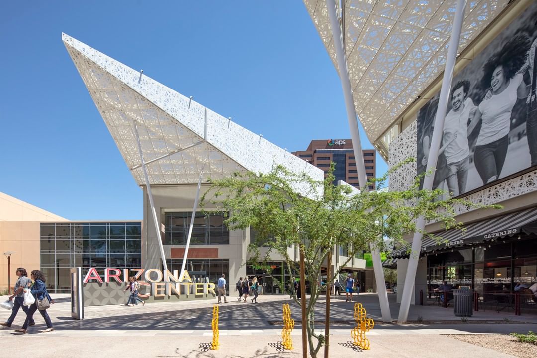 Arizona Center in Phoenix at mid-day. Photo by Instagram user @azcenterphx