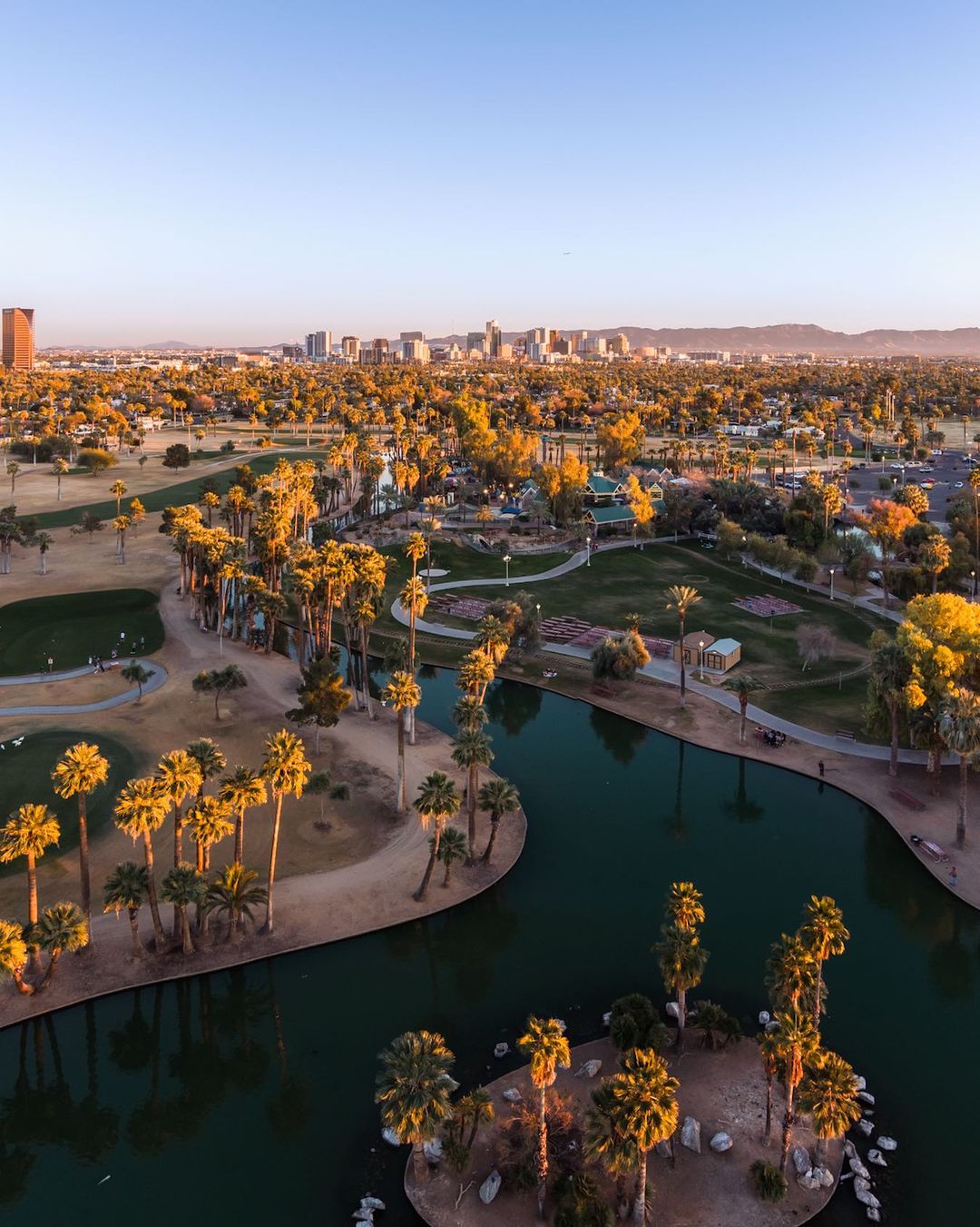Overview of the Phoenix metro with warm lighting. Photo by Instagram user @droningjudah.