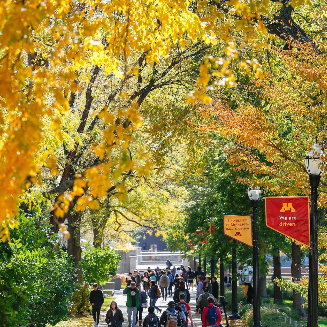 Students walking to class on The University of Minnesota Twin Cities campus. Photo by Instagram user @umntwincities.