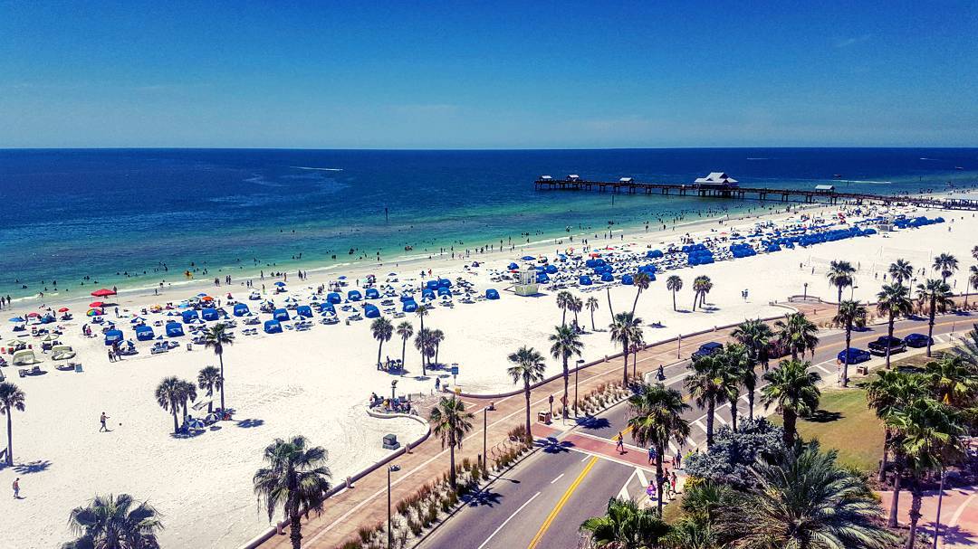 Aerial of Clearwater Beach on a sunny day. Photo by Instagram user @cytz_madisen