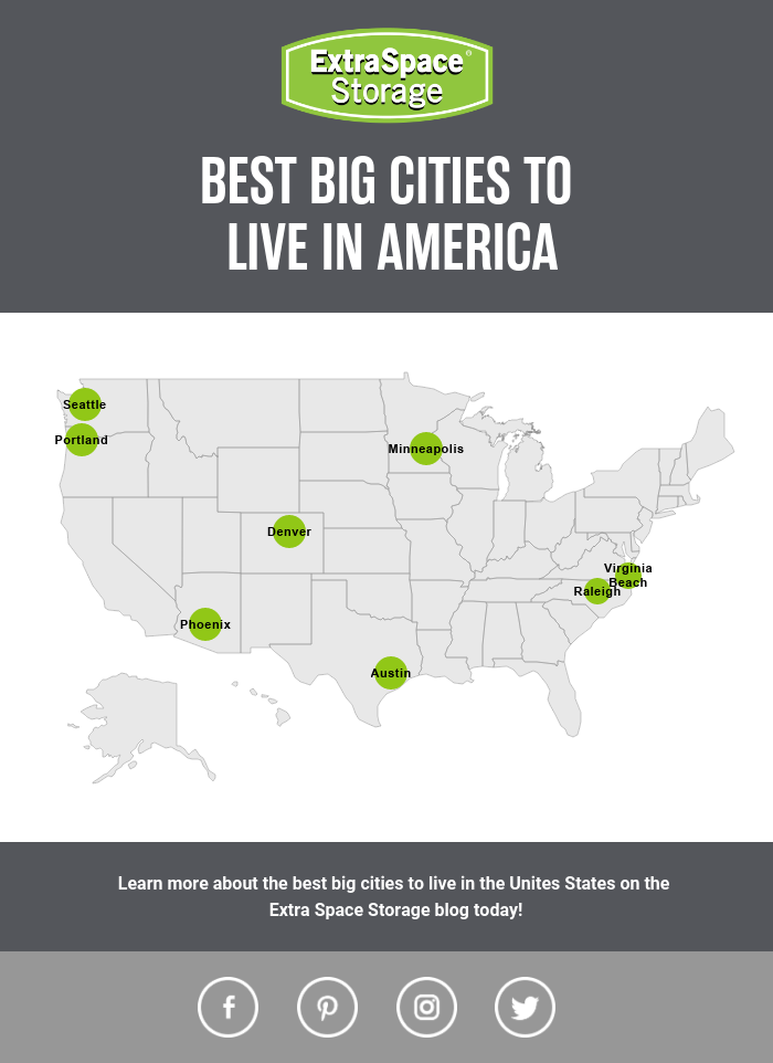 Map of Best Big Cities to Live in America: Extra Space Storage