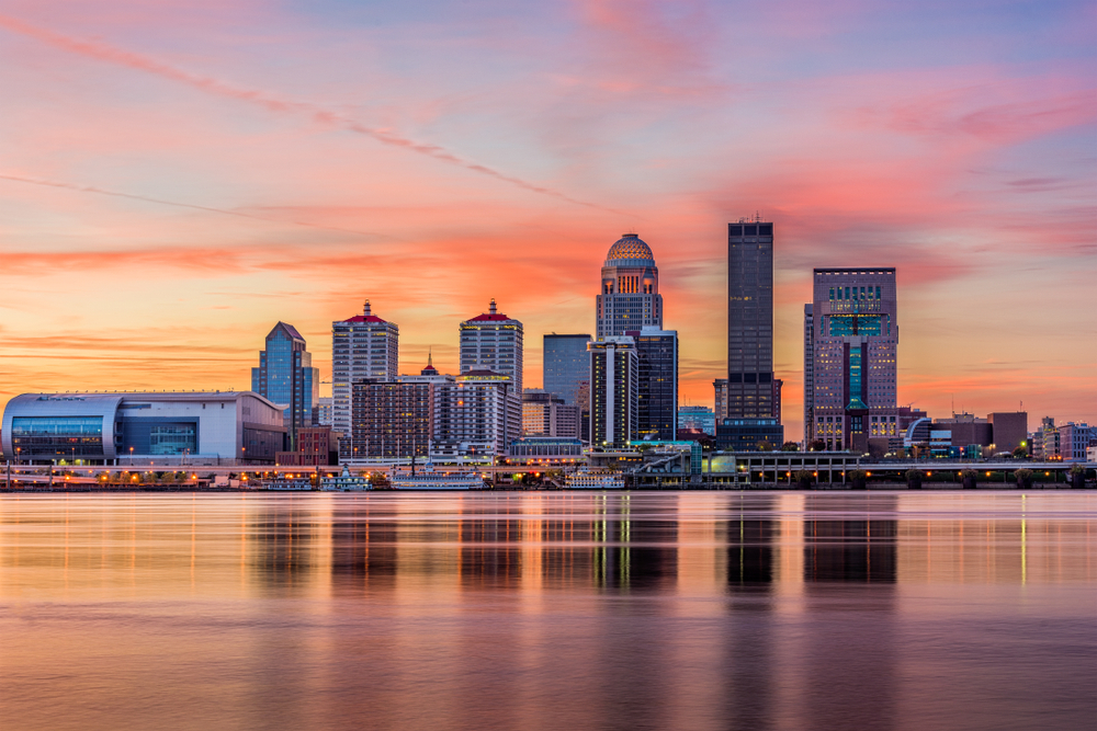 Skyline of Louisville at sunset