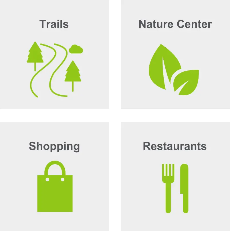 Activities in Spring Branch includes trails, nature center, shopping, and restaurants. 