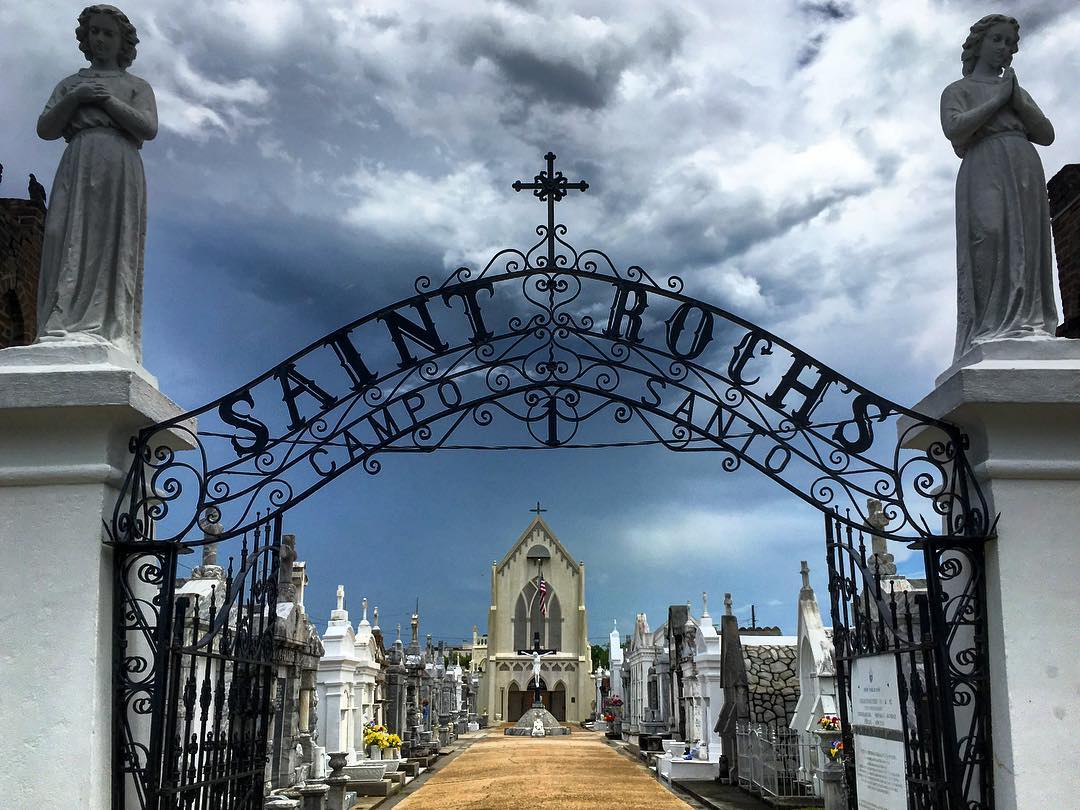 St Roch Cemetery on a dark day. Photo by Instagram user @greg_is_downtown
