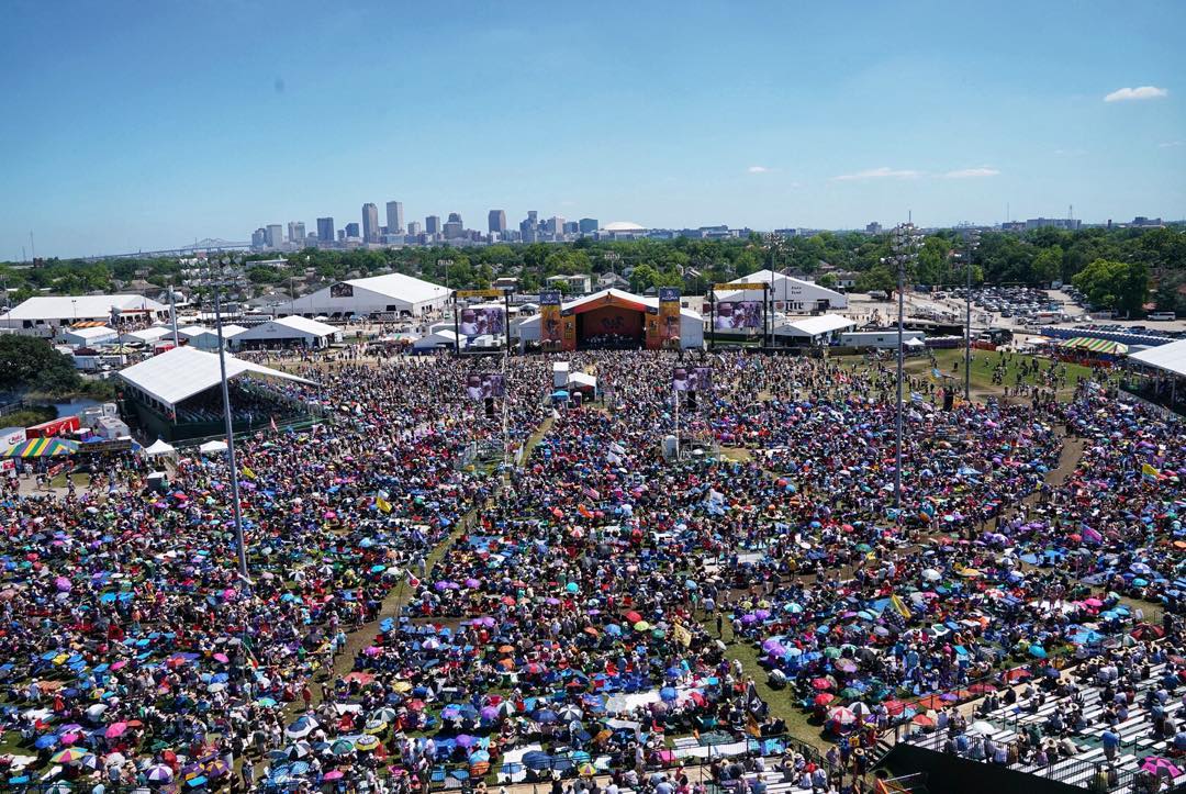 Large crowd of people at Jazzfest in New Orleans. Photo by Instagram user @jbrasted