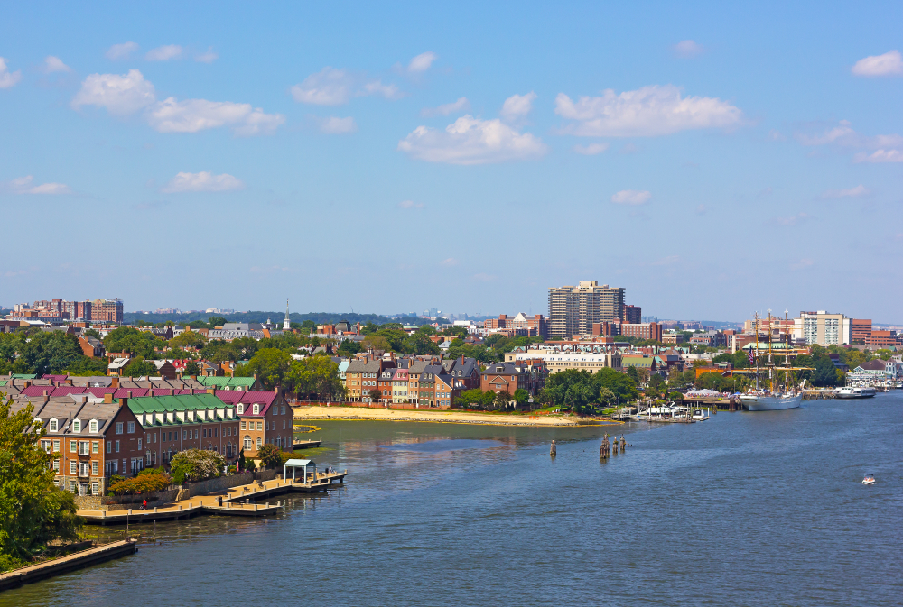 Skyline of Alexandria by the Potomac River.