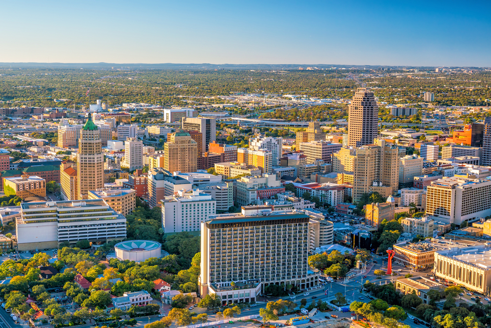 Skyline of tall buildings in Downtown San Antonio