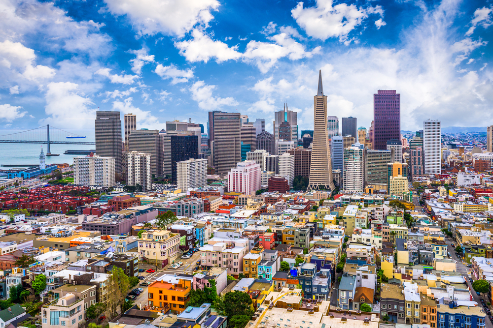Aerial view of tall buildings in Downtown San Francisco