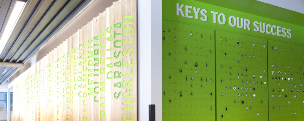 Key wall in Extra Space Storage corporate headquarters in Salt Lake City, UT