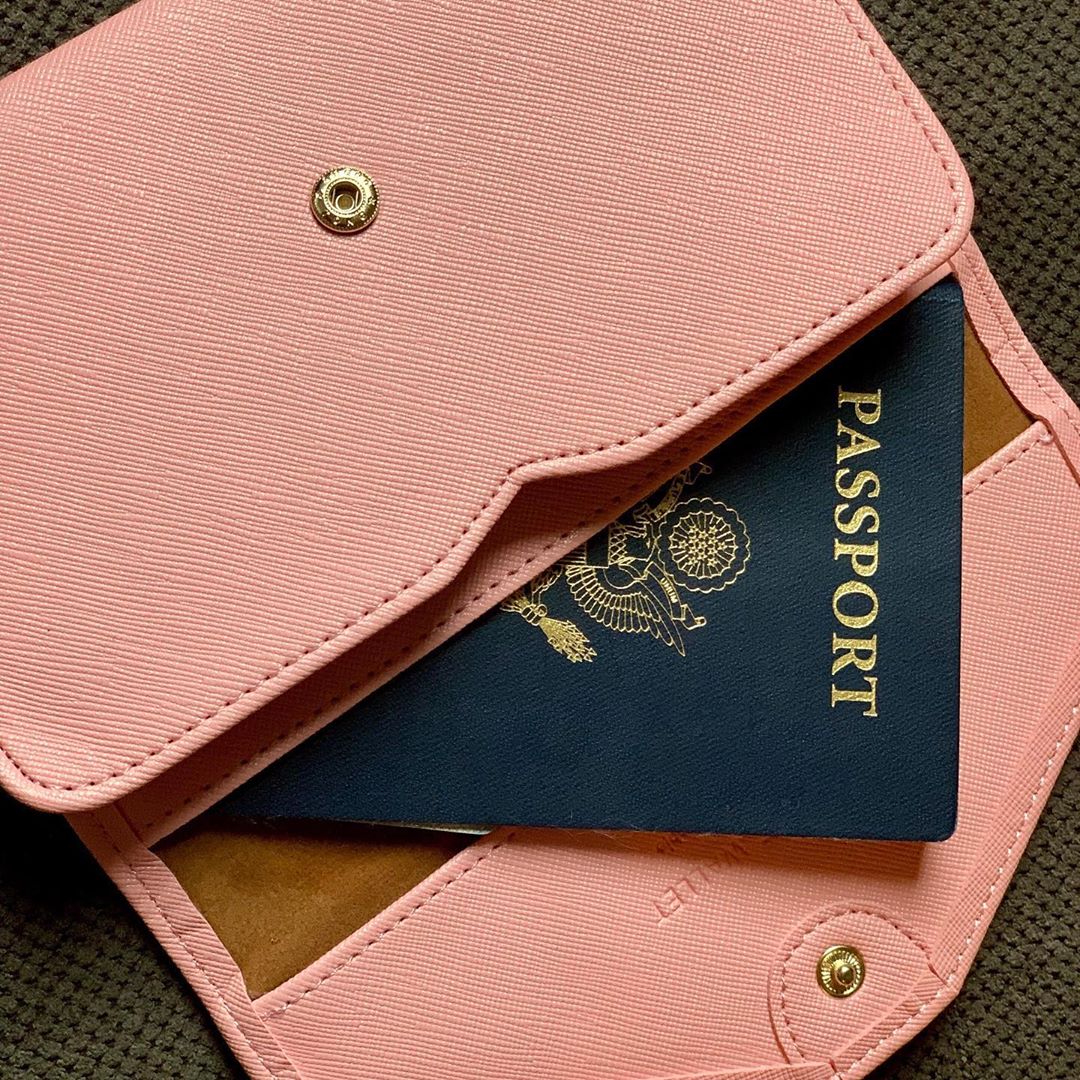 Passport in a pink wallet. Photo by Instagram user @prettylittlepassports