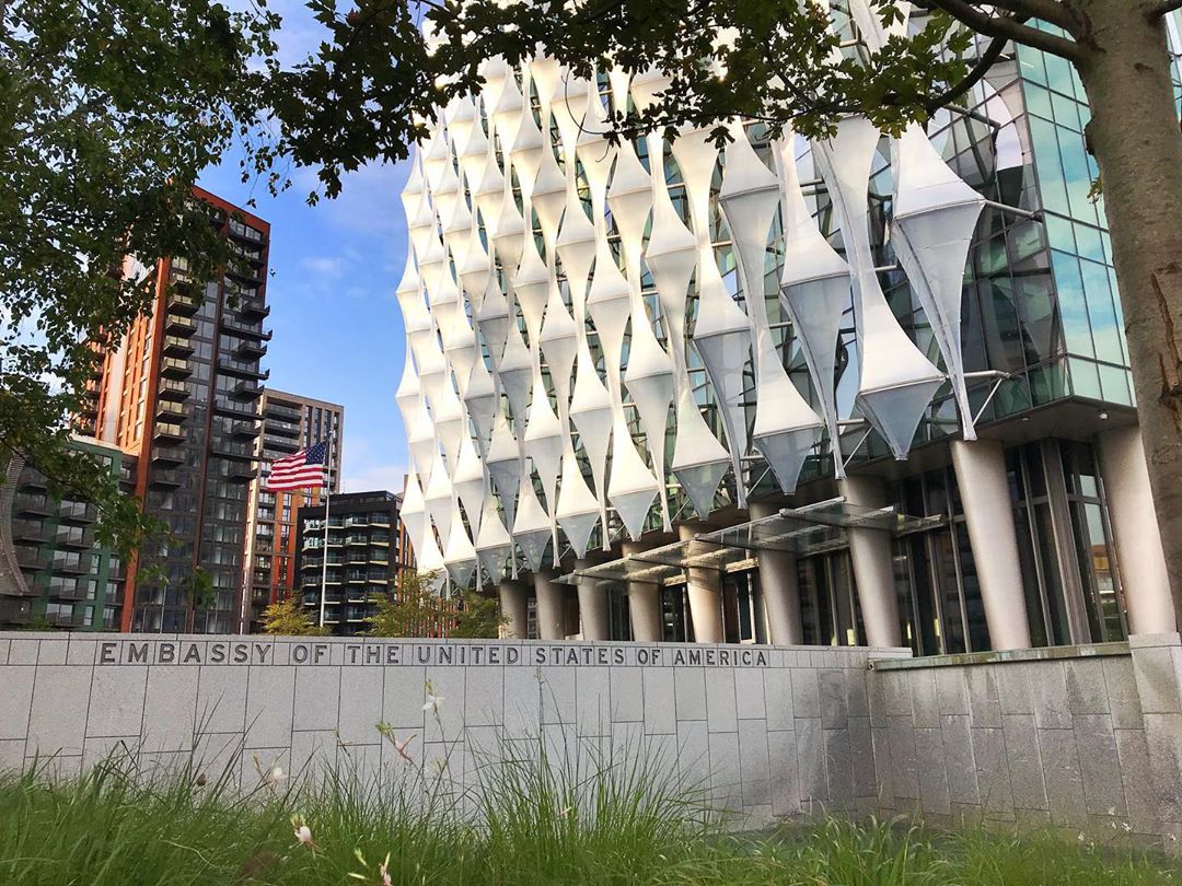 Tall glass building with a white pattern. Photo by Instagram user @dionturner
