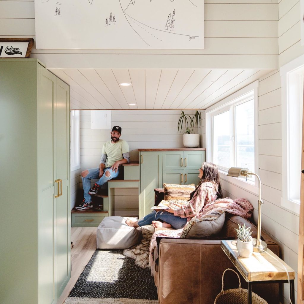 Stairs that double as cabinets in tiny home. Photo via Instagram user @teacuptinyhomes