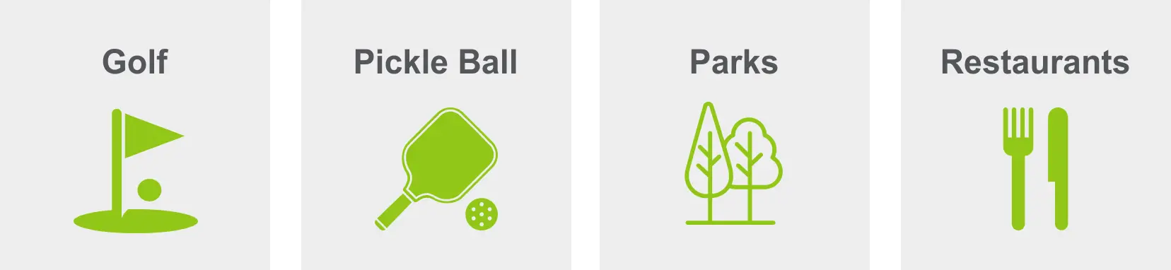 Activities in Beach Haven include golf, pickle ball, parks, and restaurants. 