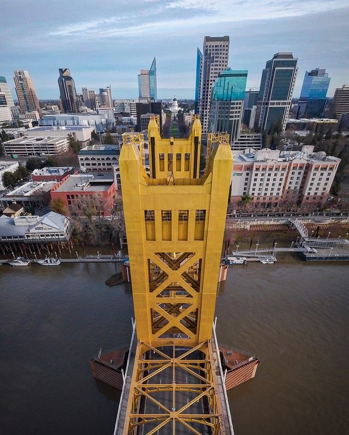 Aerial view of the Sacramento Tower bridge. Photo by Instagram user @mrryanedwards.