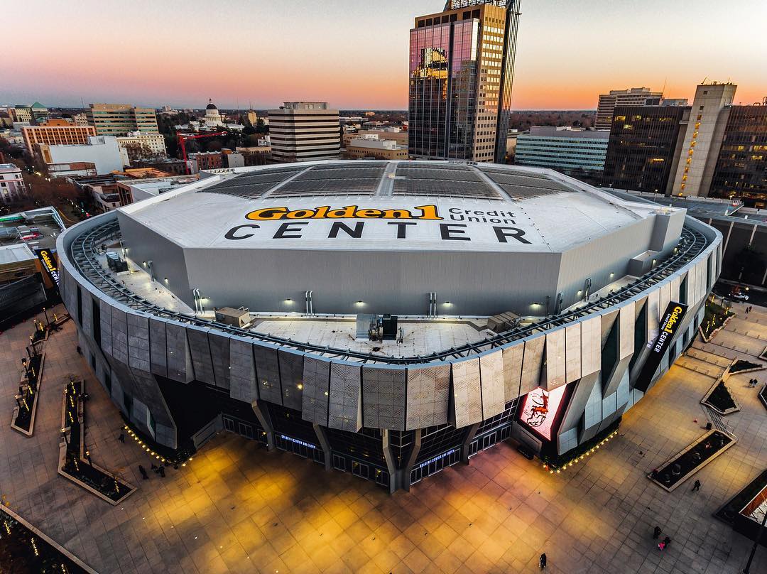Aerial view of Golden 1 Center arena. Photo by Instagram user @aerialsacramento