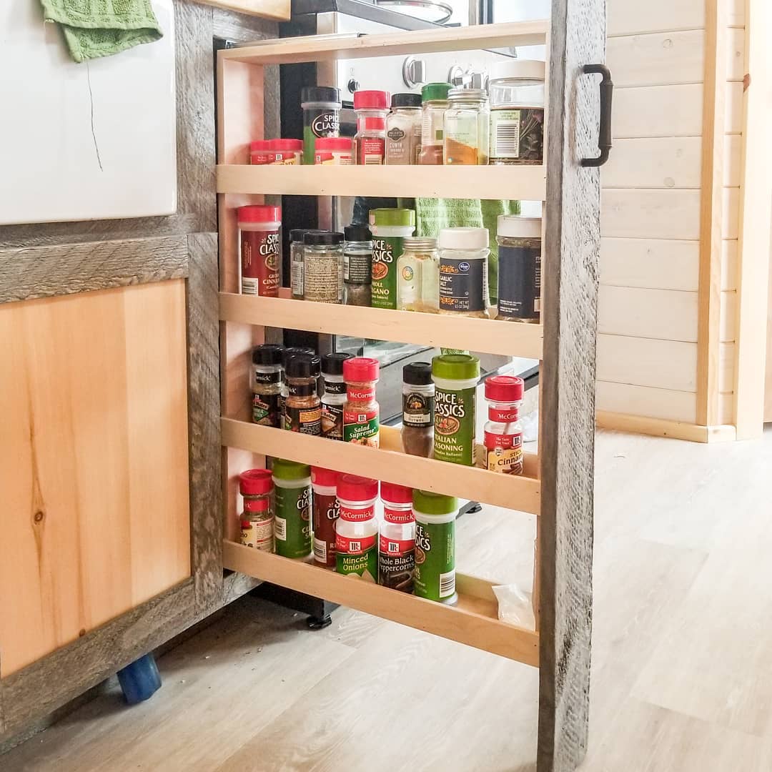 Spices in hidden pullout rack. Photo by Instagram user @heatherdhansen