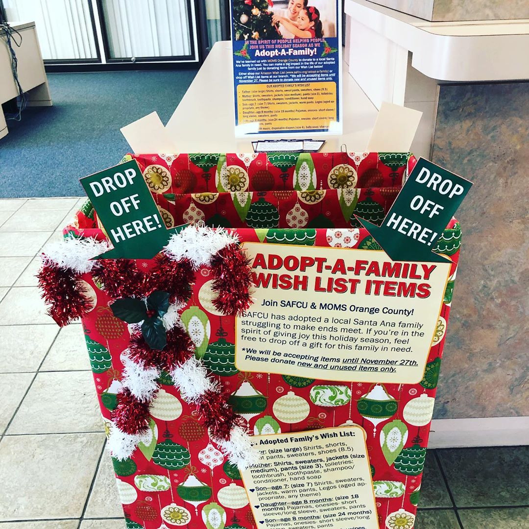 Holiday box for family adoption. Photo by Instagram user @santaanafcu