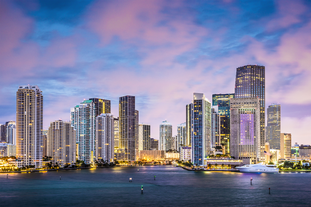 Skyline of tall buildings in Downtown Miami