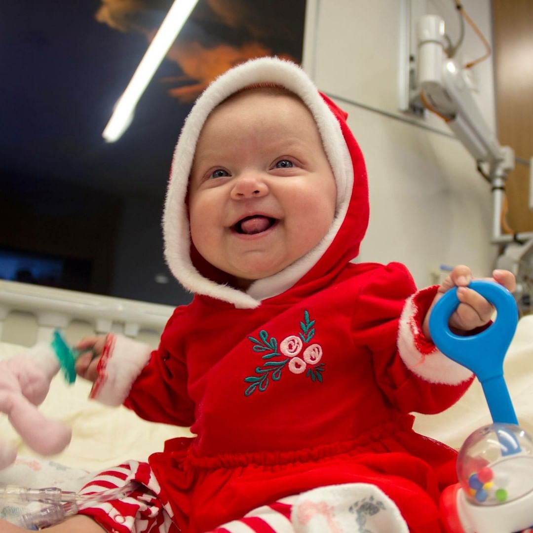 Baby in red hoodie at hospital. Photo by Instagram user @stjude