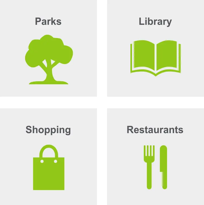 Activities in Oak Park Northwood includes parks, library, shopping, and restaurants. 