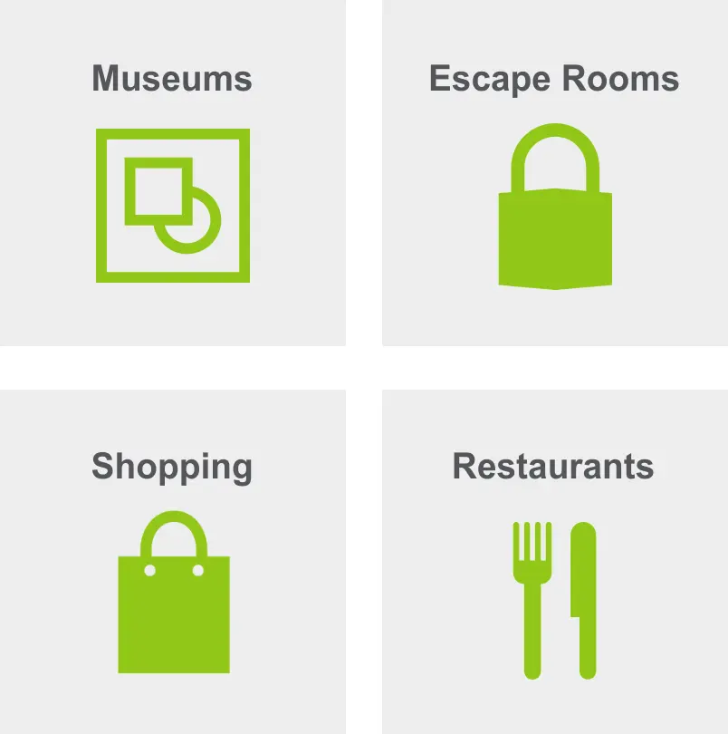 Activities in River Market include museums, escape rooms, shopping, and restaurants. 