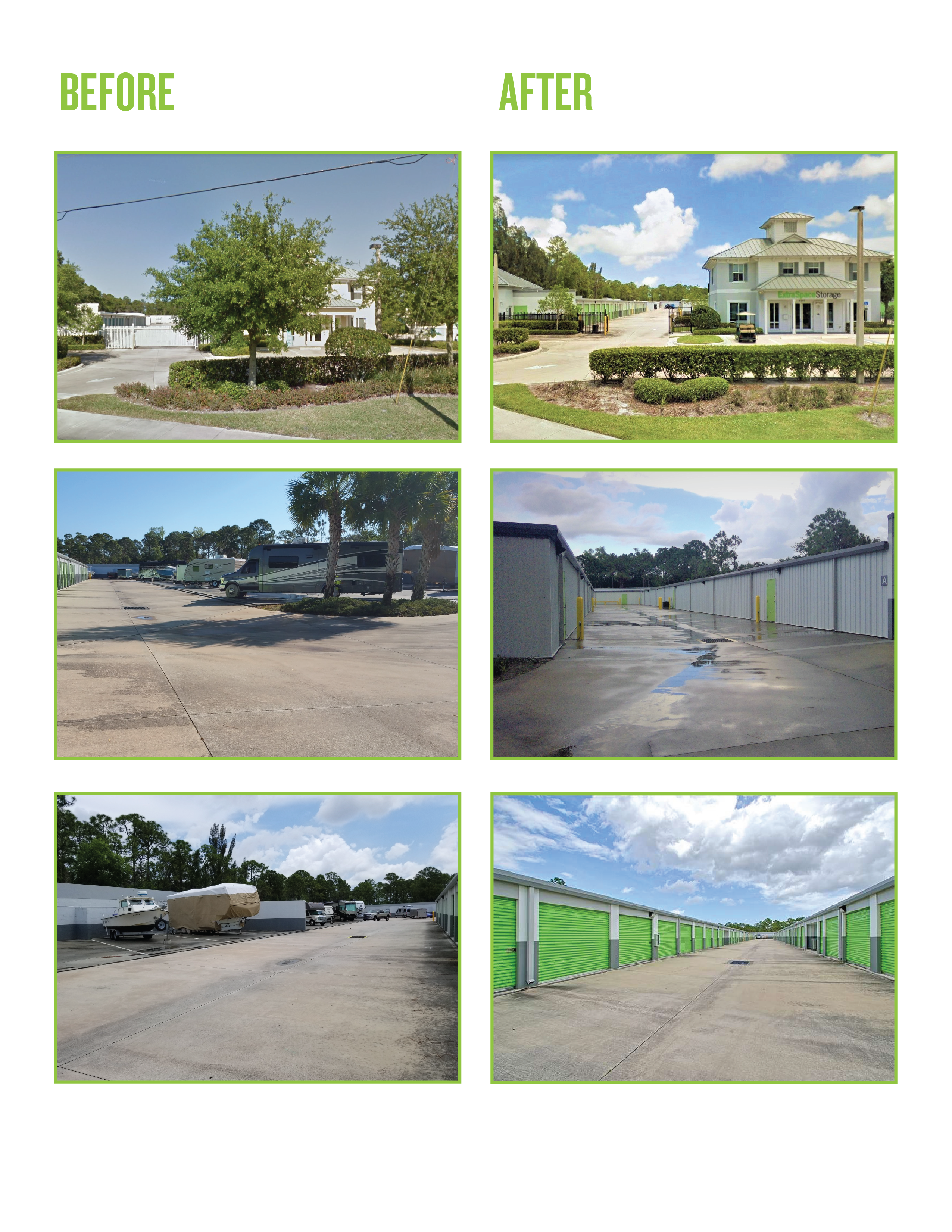 Before and after photos of Extra Space Storage facility expansion in Stuart, FL