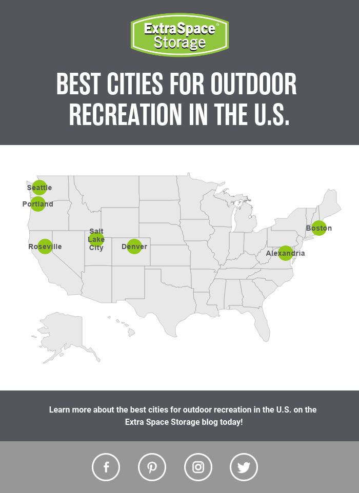 Map of Best Cities for Outdoor Recreation in America: Extra Space Storage