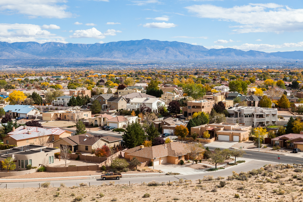 Aerial view of homes and mountains in Albuquerque