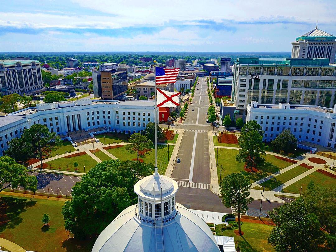 Aerial view of Alabama State Capitol in Montgomery. Photo by Instagram user @drewman9624
