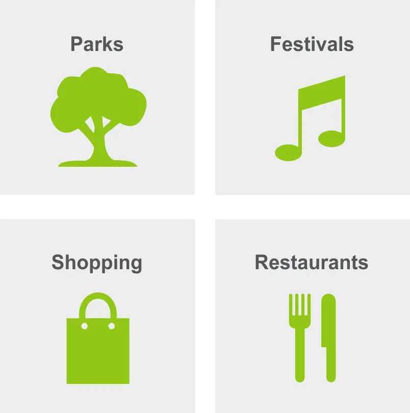Activities in Barclay Downs include parks, festivals, shopping, and restaurants. 