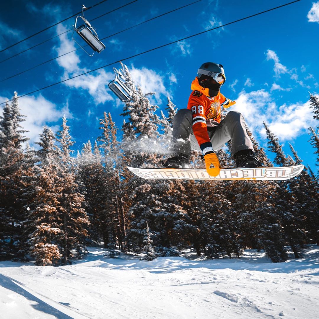 person snowboarding at Ski Santa Fe photo by Instagram user @worldwidejasper