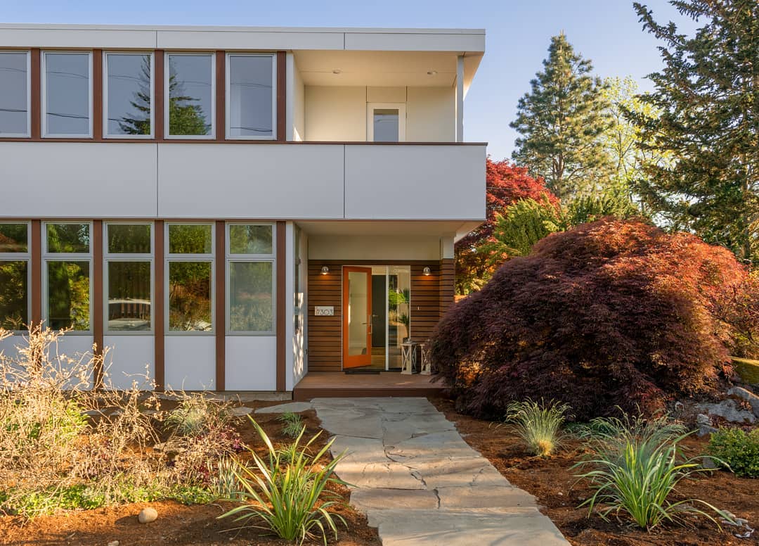 modern home with nice stone path to front door in Ravenna, Seattle, WA photo by Instagram user @d3architects