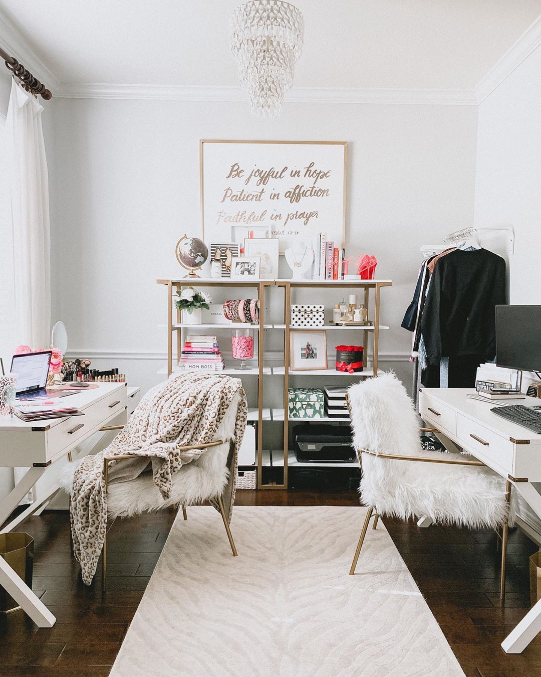 shared home office space with two desks and chairs photo by Instagram user @uptownwithellybrown