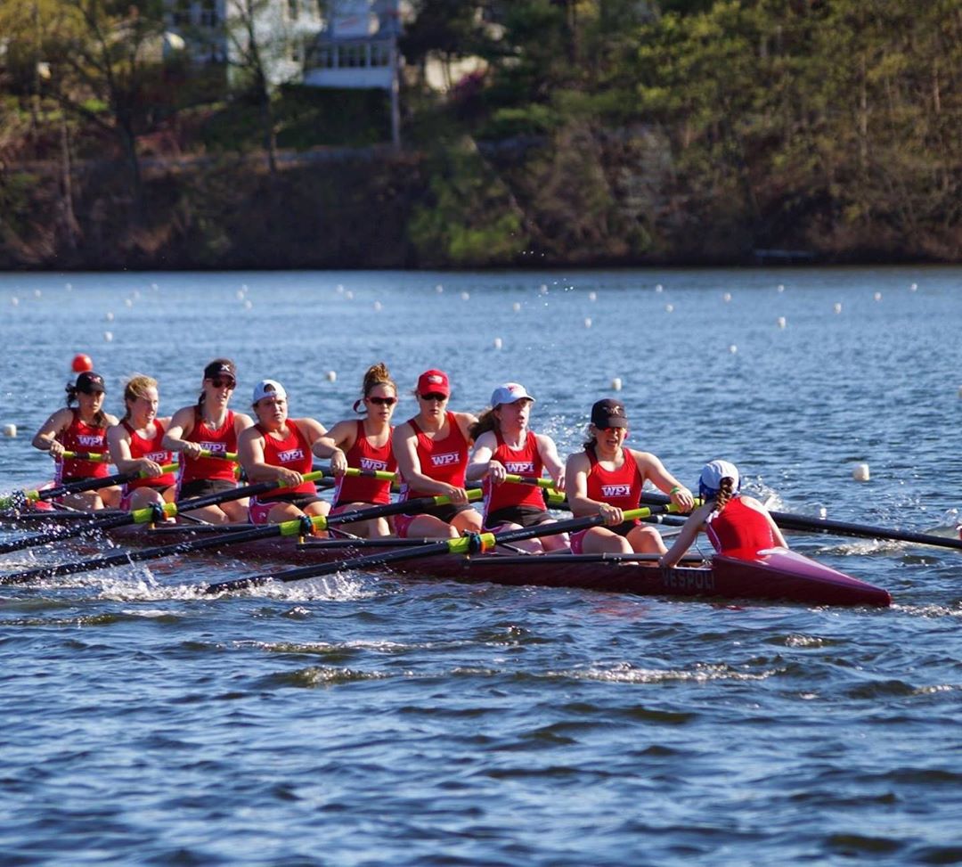 WPI women's rowing team on the water photo by Instagram user @liljess5