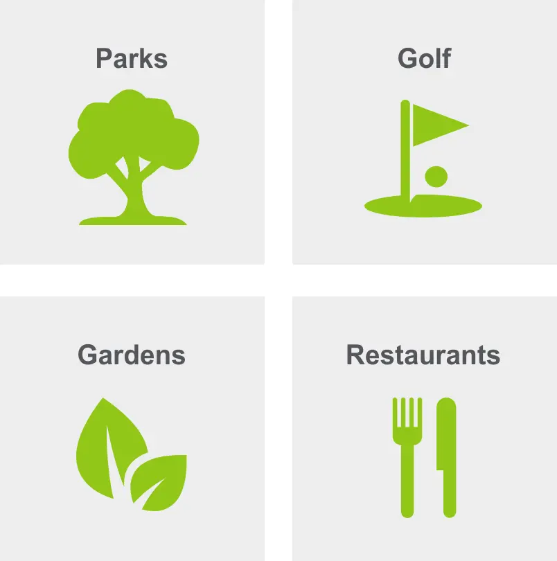 Activities in paradise include parks, golf, gardens, and restaurants. 