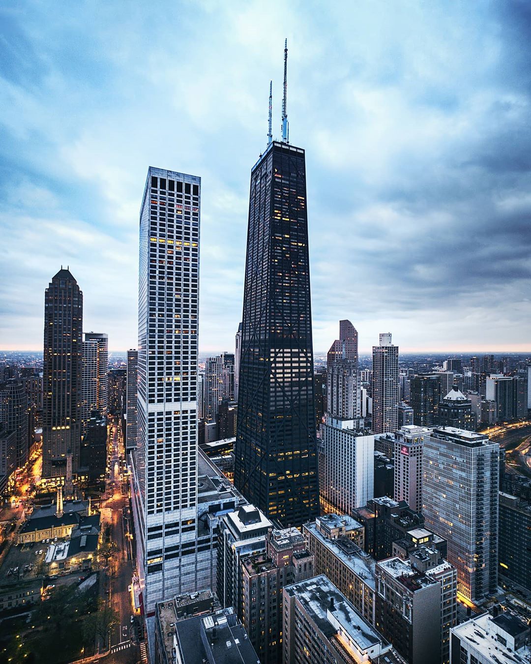 The John Hancock Building in Chicago at Dusk. Photo by Instagram user @jamielinkphotography