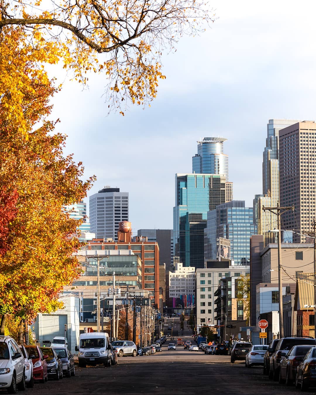 View of Minneapolis Skyline from a Main Street. Photo by Instagram user @andrewpetercanton