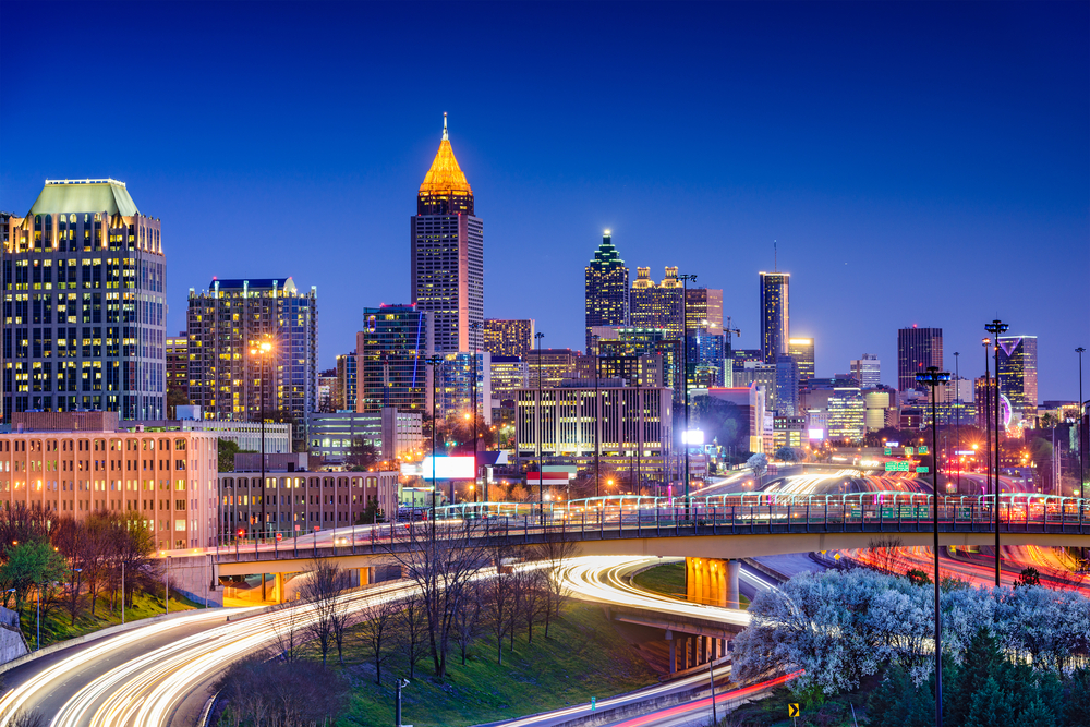 Skyline of Downtown Atlanta at Night. Featured Image